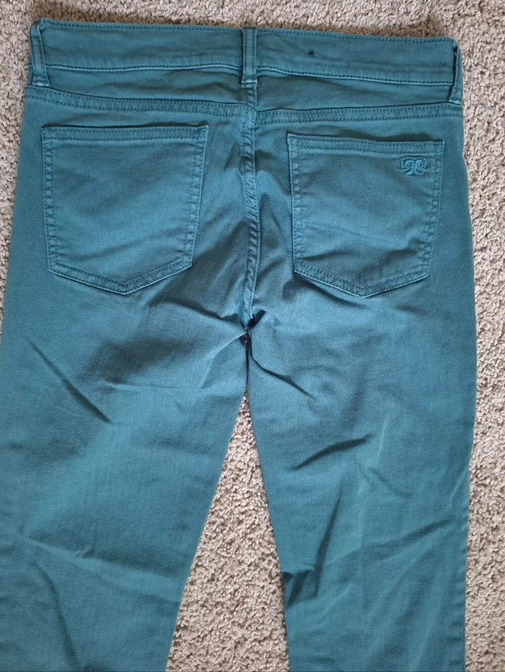 Tory Burch Super Skinny Ivy Jeans Teal Blue Green Stretchy Size 27